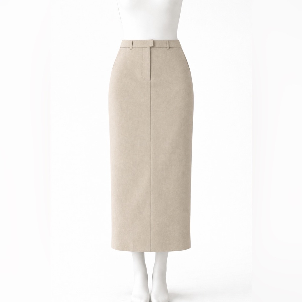 Haven + Blair Beige Midi Skirt – High Waist Pencil Skirt Back Slit Size XS